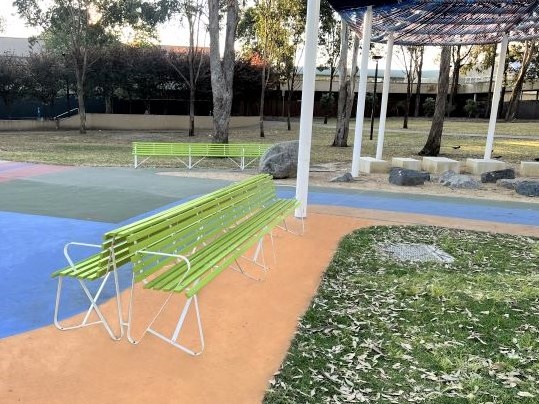 EM054-T Garden Seat, custom painted timber battens, custom length and back to back - Blacktown City Council.jpg